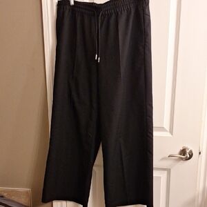 Womens Wide Leg Black Pants W Elastic And Drawstring Waist Easily M - L